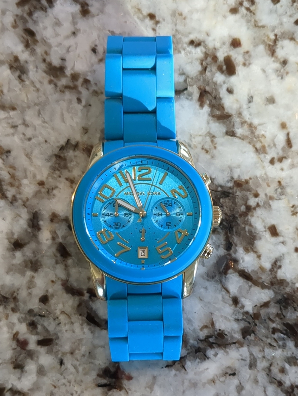 Michael Kors Bright Blue Silicone Bracelet Watch with Gold Accents